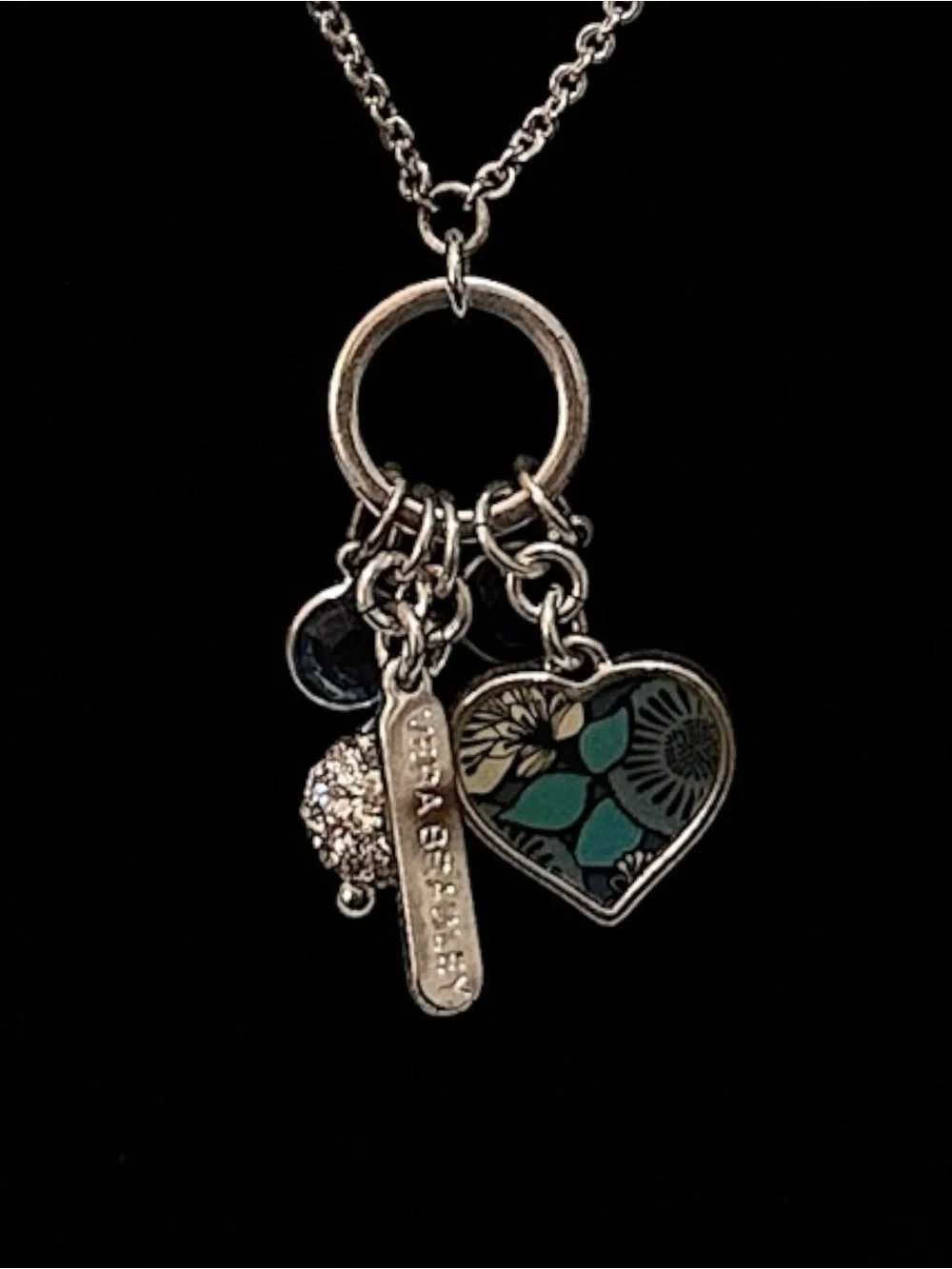 Vera Bradley 30-Inch Multi-Charm Pendant Necklace Teal Enamel Heart, Rhinestones